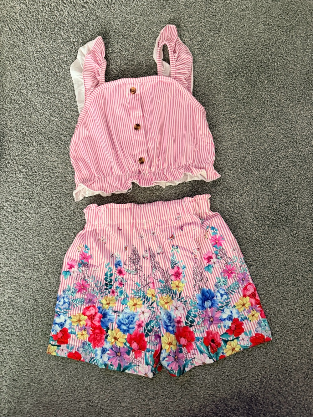 Pink Striped Floral Two-Piece Set
